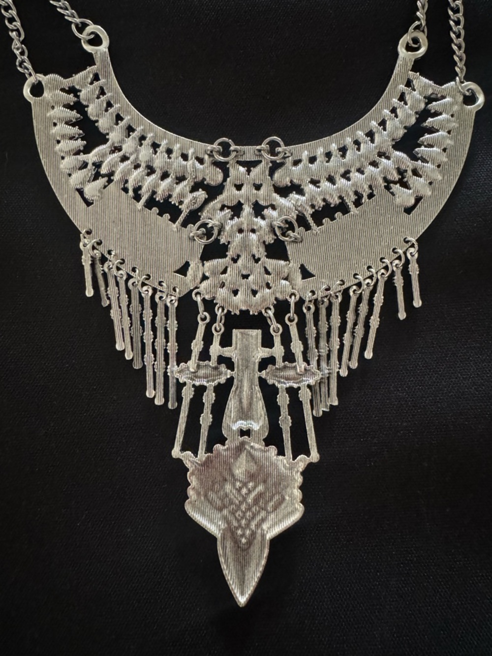Silver Crystal Fringe Statement Necklace - Women Jewelry - Picture 13 of 13